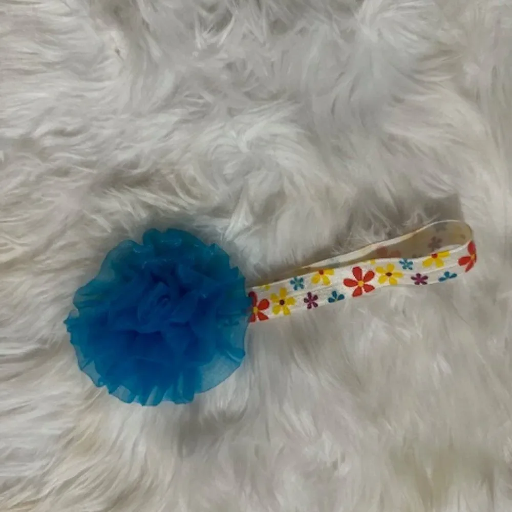 Aqua Organza Flower on colorful flowers FOE Headband  7569 Handmade NWT Boutique